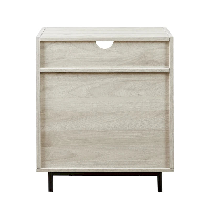 Table de chevet 2 tiroirs en bouleau/noyer foncé avec ports USB, style contemporain, unique