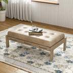 Pouf rectangulaire capitonné en similicuir marron et noyer / marron taupe – 2 places, style table basse