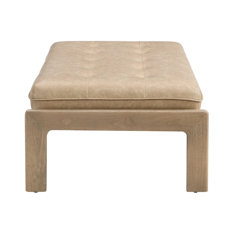 Pouf rectangulaire capitonné en similicuir marron et noyer / marron taupe – 2 places, style table basse