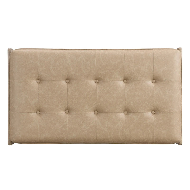 Pouf rectangulaire capitonné en similicuir marron et noyer / marron taupe – 2 places, style table basse