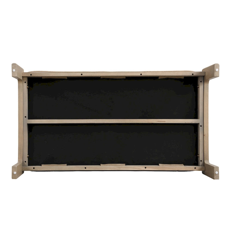 Pouf rectangulaire capitonné en similicuir marron et noyer / marron taupe – 2 places, style table basse