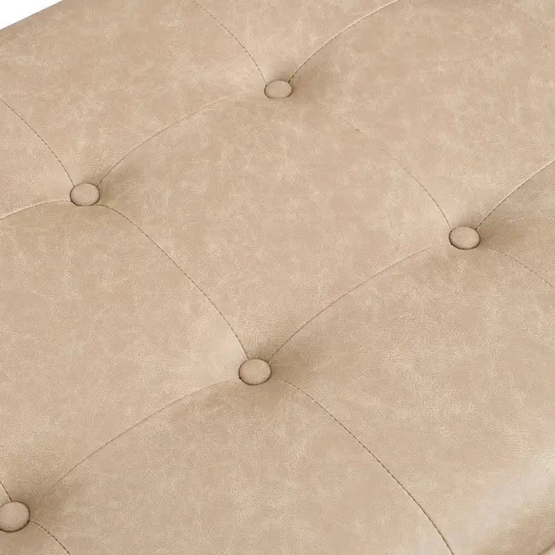 Pouf rectangulaire capitonné en similicuir marron et noyer / marron taupe – 2 places, style table basse