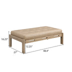 Pouf rectangulaire capitonné en similicuir marron et noyer / marron taupe – 2 places, style table basse