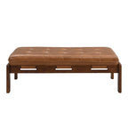Pouf rectangulaire capitonné en similicuir marron et noyer / marron taupe – 2 places, style table basse