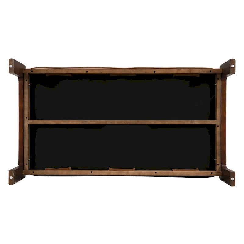 Pouf rectangulaire capitonné en similicuir marron et noyer / marron taupe – 2 places, style table basse