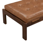Pouf rectangulaire capitonné en similicuir marron et noyer / marron taupe – 2 places, style table basse