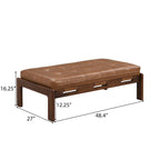 Pouf rectangulaire capitonné en similicuir marron et noyer / marron taupe – 2 places, style table basse