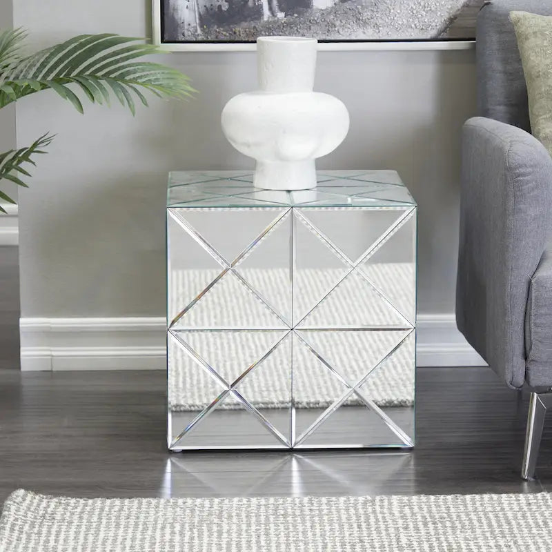 Table d'appoint carrée miroir argenté, simple, intérieur