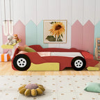 Lit plateforme en forme de voiture de course rouge, style simple, pour 1 personne