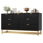 Commode 6 tiroirs blanc/noir avec pieds en métal doré, simple