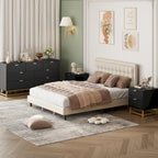 Commode 6 tiroirs blanc/noir avec pieds en métal doré, simple