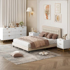 Commode 6 tiroirs blanc/noir avec pieds en métal doré, simple