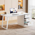Bureau blanc et doré avec 3 tiroirs, 140 cm, 1 personne