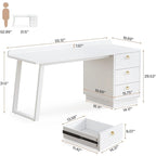 Bureau blanc et doré avec 3 tiroirs, 140 cm, 1 personne