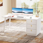 Bureau blanc et doré avec 3 tiroirs, 140 cm, 1 personne