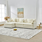 Canapé 3 places en chenille beige/blanc/orange avec pouf