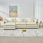 Canapé 3 places en chenille beige/blanc/orange avec pouf
