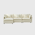 Canapé 3 places en chenille beige/blanc/orange avec pouf
