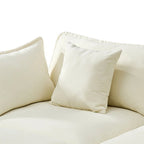 Canapé 3 places en chenille beige/blanc/orange avec pouf