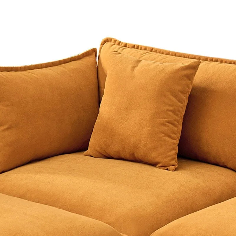 Canapé 3 places en chenille beige/blanc/orange avec pouf