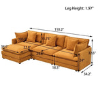 Canapé 3 places en chenille beige/blanc/orange avec pouf