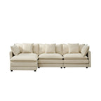 Canapé 3 places en chenille beige/blanc/orange avec pouf