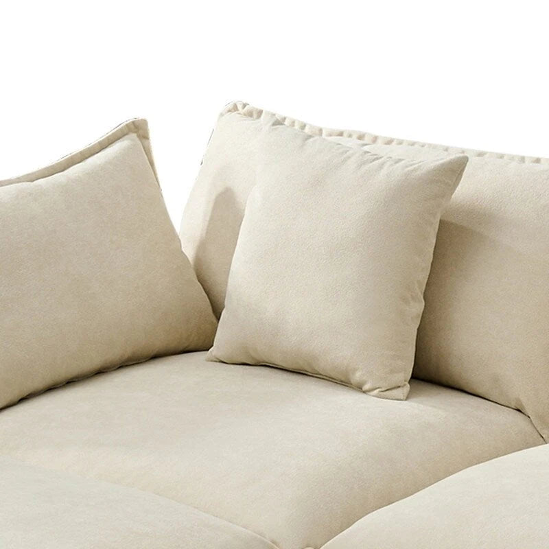 Canapé 3 places en chenille beige/blanc/orange avec pouf