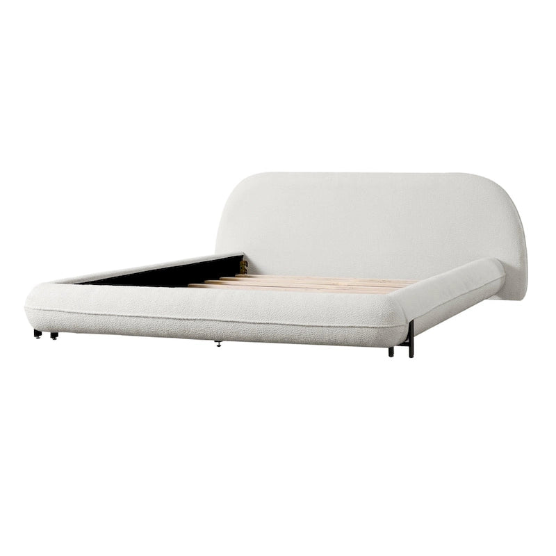 Cadre de lit rembourré en bouclé blanc, Queen, 2 personnes