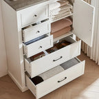 Commode à 5 tiroirs, blanc et gris, style vintage, meuble de rangement pour 1 personne
