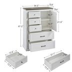 Commode à 5 tiroirs, blanc et gris, style vintage, meuble de rangement pour 1 personne