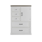 Commode à 5 tiroirs, blanc et gris, style vintage, meuble de rangement pour 1 personne