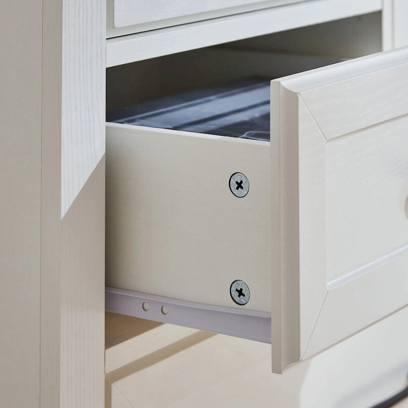 Commode à 5 tiroirs, blanc et gris, style vintage, meuble de rangement pour 1 personne