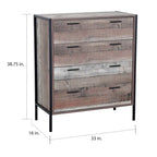 Commode noire en bois de grange à 4 tiroirs, unité simple