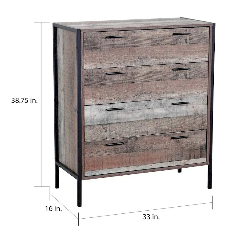 Commode noire en bois de grange à 4 tiroirs, unité simple