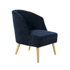 Fauteuil d'appoint tonneau en velours côtelé bleu, une place, pieds en bois d'hévéa