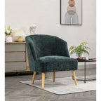 Fauteuil d'appoint tonneau en velours côtelé bleu, une place, pieds en bois d'hévéa