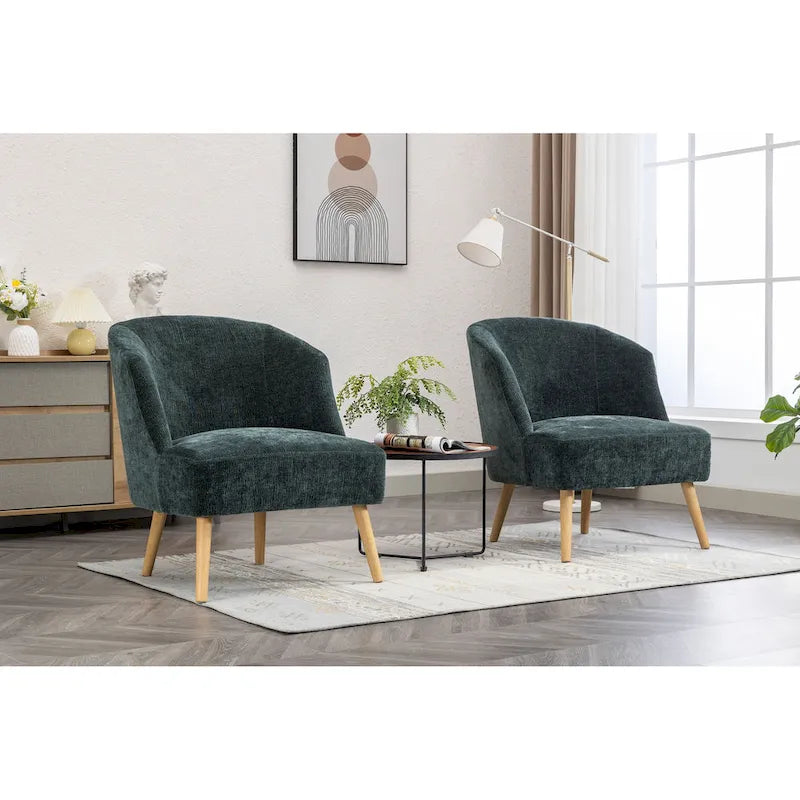 Fauteuil d'appoint tonneau en velours côtelé bleu, une place, pieds en bois d'hévéa