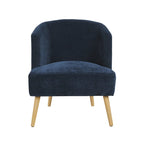 Fauteuil d'appoint tonneau en velours côtelé bleu, une place, pieds en bois d'hévéa