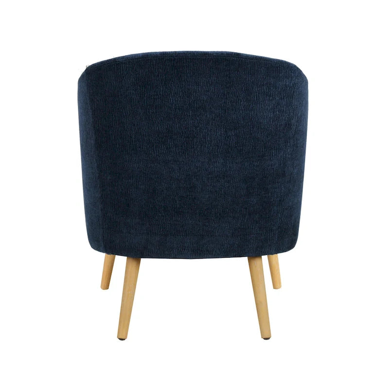 Fauteuil d'appoint tonneau en velours côtelé bleu, une place, pieds en bois d'hévéa