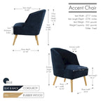 Fauteuil d'appoint tonneau en velours côtelé bleu, une place, pieds en bois d'hévéa