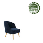 Fauteuil d'appoint tonneau en velours côtelé bleu, une place, pieds en bois d'hévéa