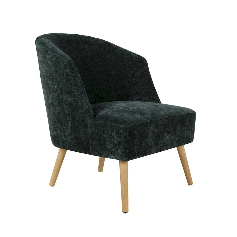 Fauteuil d'appoint tonneau en velours côtelé bleu, une place, pieds en bois d'hévéa