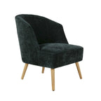 Fauteuil d'appoint tonneau en velours côtelé bleu, une place, pieds en bois d'hévéa