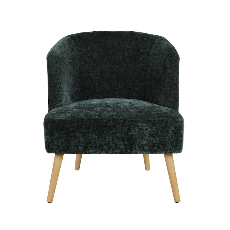 Fauteuil d'appoint tonneau en velours côtelé bleu, une place, pieds en bois d'hévéa