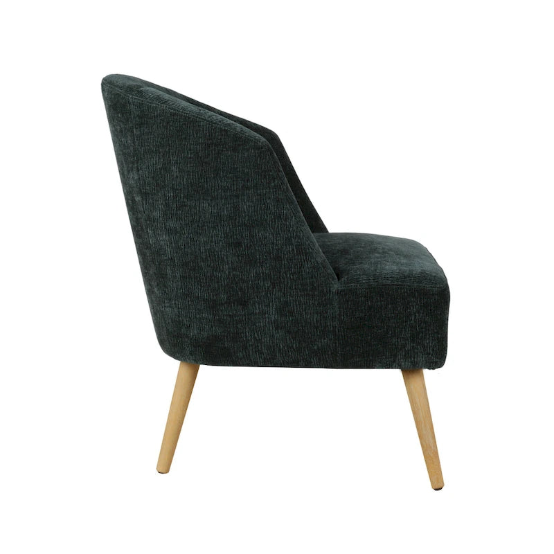 Fauteuil d'appoint tonneau en velours côtelé bleu, une place, pieds en bois d'hévéa