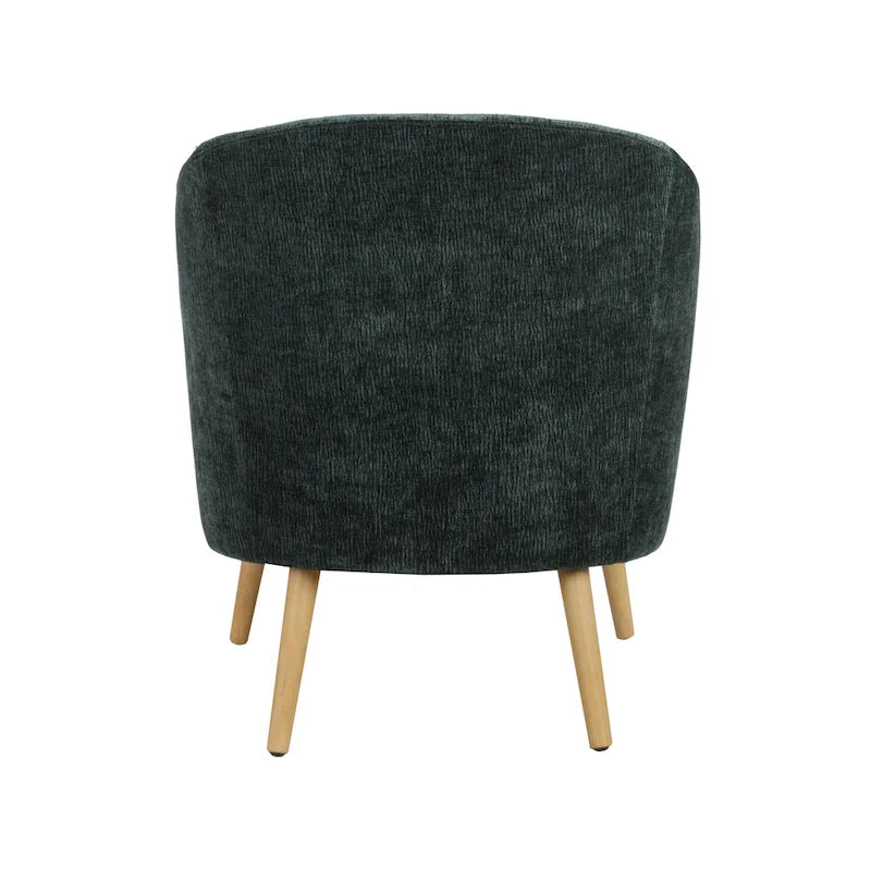 Fauteuil d'appoint tonneau en velours côtelé bleu, une place, pieds en bois d'hévéa