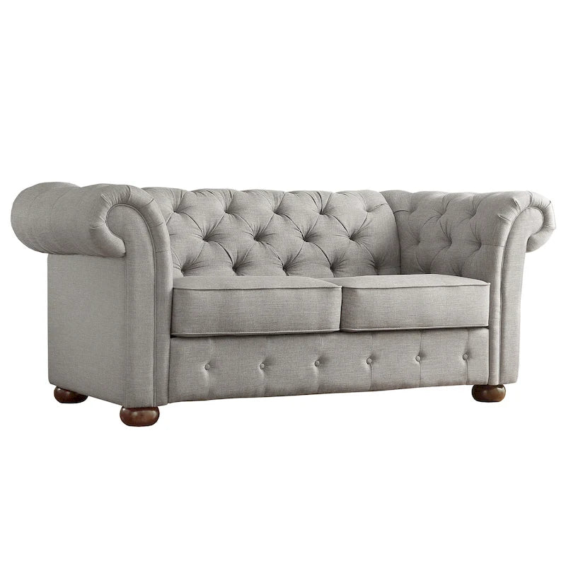 Causeuse capitonnée chesterfield 2 places en lin gris
