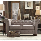 Causeuse capitonnée chesterfield 2 places en lin gris