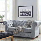 Causeuse capitonnée chesterfield 2 places en lin gris