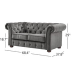 Causeuse capitonnée chesterfield 2 places en lin gris
